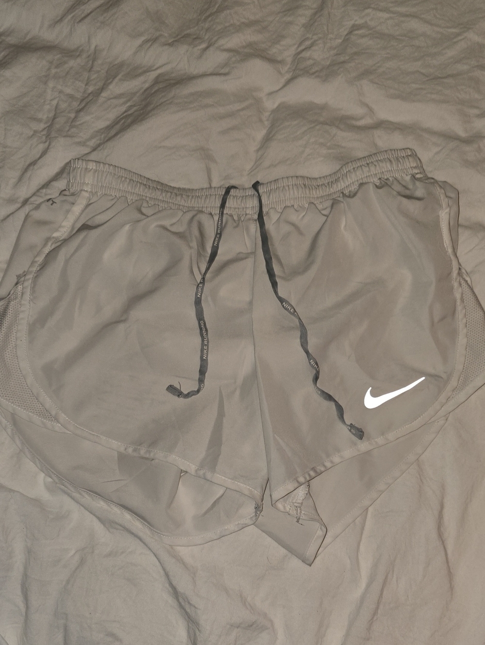 Women's White Athletic Running Shorts with Silver Swoosh